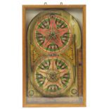 Vintage Lindstroms gold star pinball bagatelle housed in a glazed display case, 66cm H x 41.5cm W