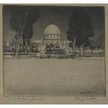 Dome of the Rock -Jerusalem 1929, etching, indistinctly pencil signed, mounted, framed, and