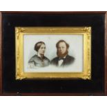 Ornate gilt frame housing a heightened photograph of a couple, bearing a signature Rowe, housed in a