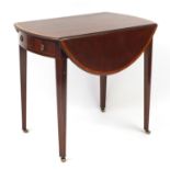 Reproduction inlaid mahogany oval Pembroke table, 71cm H x 52cm W x 81cm D when closed :For