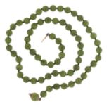 Chinese green jade bead necklace with silver gilt clasp, 48cm in length, 26.8g :For Further
