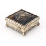 Edward VII silver and tortoiseshell pique work jewel box with hinged lid, by William Comyns &