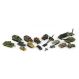 Vintage Dinky, Matchbox and Corgi die cast army vehicles including tanks :For Further Condition