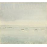 Robert Austin - Boats on a calm sea, watercolour, inscribed verso, mounted, framed and glazed,