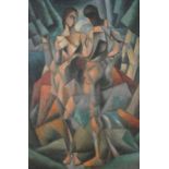 School of Andre Lhote - Abstract composition, two figures, French school oil on board, framed,
