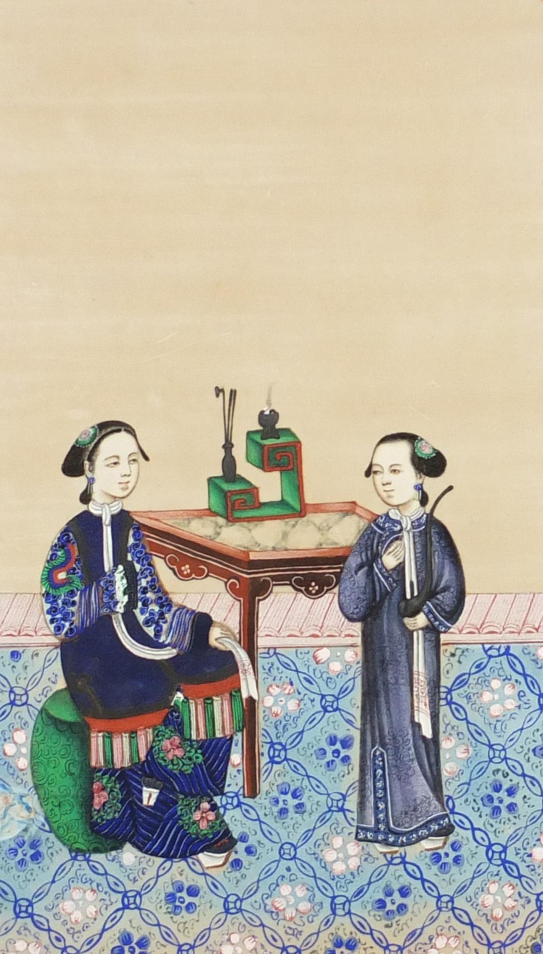 Chinese pith painting of an Empress and scholar, mounted and framed, 19.5cm x 17cm :For Further