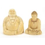Two good Chinese ivory carvings of Buddha including one with Shibayama, the largest 7.5cm high :