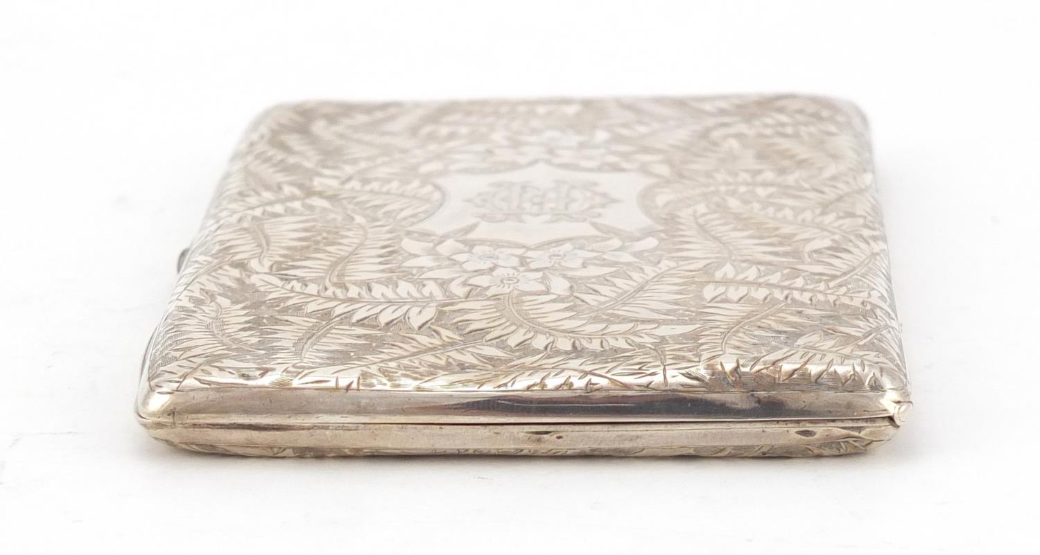 Victorian silver concertina card case, by Hilliard & Thomason, engraved and embossed with ferns, - Image 3 of 8