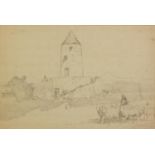 James Kerr-Lawson - Farmer with cattle, 19th century preliminary pencil sketch, mounted, unframed,