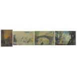 Chusi Kurihara - Venice and a village scene, four Impressionist watercolours