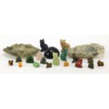 Chinese and Islamic hardstone carvings including a pair of brush washers, animals and Buddhas, the