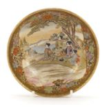 Japanese Satsuma pottery bowl, finely hand painted with figures in a landscape and flowers, four