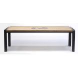 Industrial design light ash and iron dining table, 75cm H x 240cm W x 100cm D