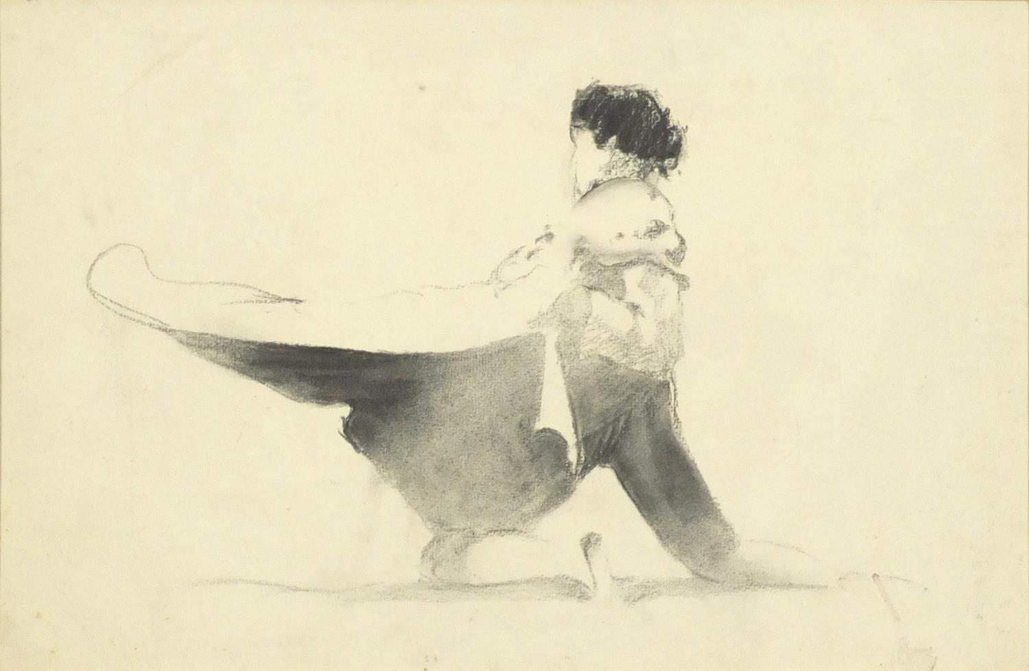 Attributed to Sir Gerald Festus Kelly - Man wearing a cape, chalk on paper, inscribed Sir Gerald