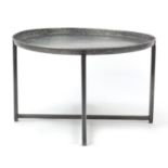 Industrial stainless steel tray top occasional table, 42.5cm high x 70cm in diameter :For Further