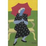 Manner of Milton Avery - Female holding a parasol, gouache, framed and glazed, 43.5cm x 28cm :For