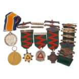 British military World War I pair and National Safety First medallions including two silver, the