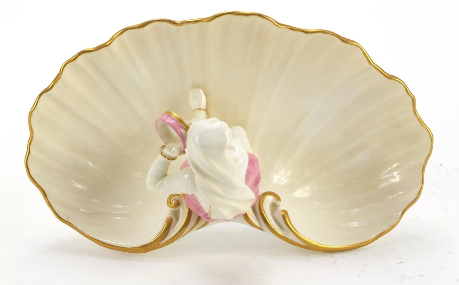 Victorian Worcester figural shell sweetmeat dish mounted with a girl holding a tambourine, 21.5 wide - Image 8 of 8