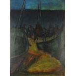Ken Townsend - Night landing, oil on board, inscribed verso, framed, 76cm x 55cm :For Further