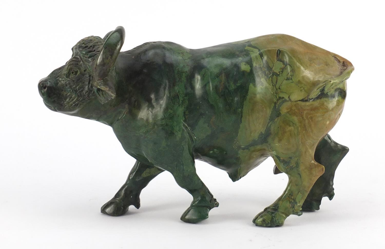 Chinese malachite carving of a water buffalo, 25cm in length :For Further Condition Reports Please - Image 3 of 9