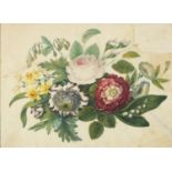 Still life flowers, 19th century watercolour, Alfred Pope label verso, mounted framed and glazed,