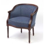 French style mahogany framed tub chair with blue upholstery, 79.5cm high :For Further Condition