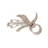 Good unmarked white metal and diamond floral spray brooch, 5cm in length, 11.5g :For Further