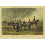 Royal Artillery field battery in action, 19th century hand coloured etching, published 1853 by