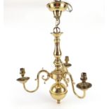 Brass Georgian style three branch chandelier, 40cm high :For Further Condition Reports Please