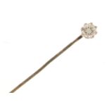 Unmarked white metal diamond solitaire diamond tie pin, 0.8g :For Further Condition Reports Please