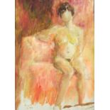 After Henri Cartier-Bresson - The female form, tempera on canvas board, label verso, framed, 33cm