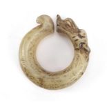 Chinese russet green jade dragon ring, 5cm in diameter :For Further Condition Reports Please Visit