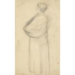 Edward Stott ARA - Standing female, pencil on paper, inscribed verso, mounted, unframed, 35.5cm x