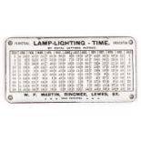 Lamp lighting time perpetual indicator enamel plaque by Royal Letters Patent, 15cm x 7.5cm :For