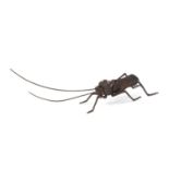 Japanese patinated bronze cricket with articulated antennae and legs, 14.5cm in length :For