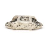 Chinese silver coloured metal scroll weight, impressed character marks, 6cm in diameter :For Further