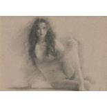 Portrait of a nude female, pencil, bearing an indistinct signature, mounted and framed, 24.5cm x