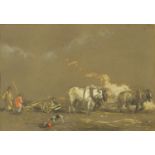James Duffield Harding - Ploughing, pencil and watercolour, label verso, mounted, framed and glazed,