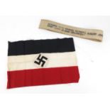 German military interest miniature flag and section of webbing from Heinkel bomber shot down at High