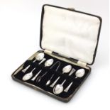 Set of six silver teaspoons and sugar tongs, by Angora Silver Plate Co, Sheffield 1941, 11cm in