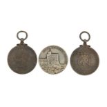 Three silver commemorative medals/medallions comprising King George VII coronation, King George V