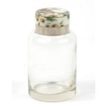 Edward VII glass bottle with silver and enamel lid, by Gourdel Vales & Co, London import marks 1911,
