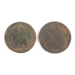 Two antique halfpennies comprising William III 1699 and George I 1722 :For Further Condition Reports