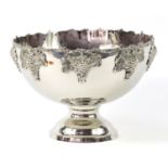 Large Silver plated punch bowl decorated with grapes, 27cm high x 38.5cm in diameter :For Further