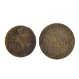 Two medallions commemorating the Battle of London and Normandy, the largest 5.5cm in diameter :For