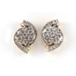 Pair of 10ct gold diamond cluster earrings, 1.5cm in length, 3.4g :For Further Condition Reports