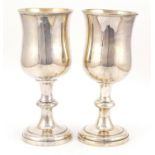 Pair of Victorian silver plated communion wine chalices with gilt interiors by Henry Wilkinson & Co,