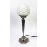 Art Deco chrome table lamp with white opaque glass shade, 55cm high :For Further Condition Reports