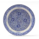 Turkish Iznik pottery plate hand painted with flower heads, and scrolling foliage, 25.5cm in