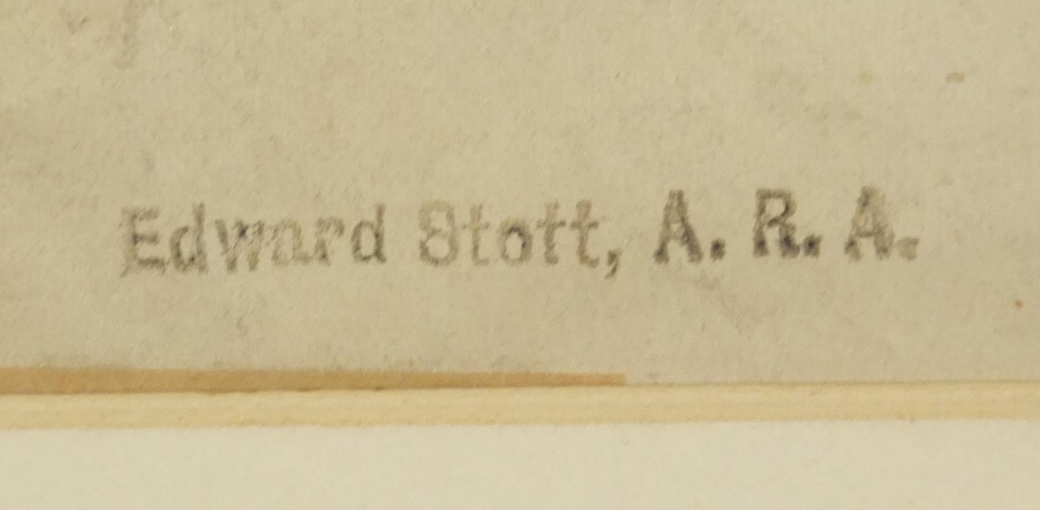 Edward Stott ARA - Standing female, pencil on paper, inscribed verso, mounted, unframed, 35.5cm x - Image 3 of 5